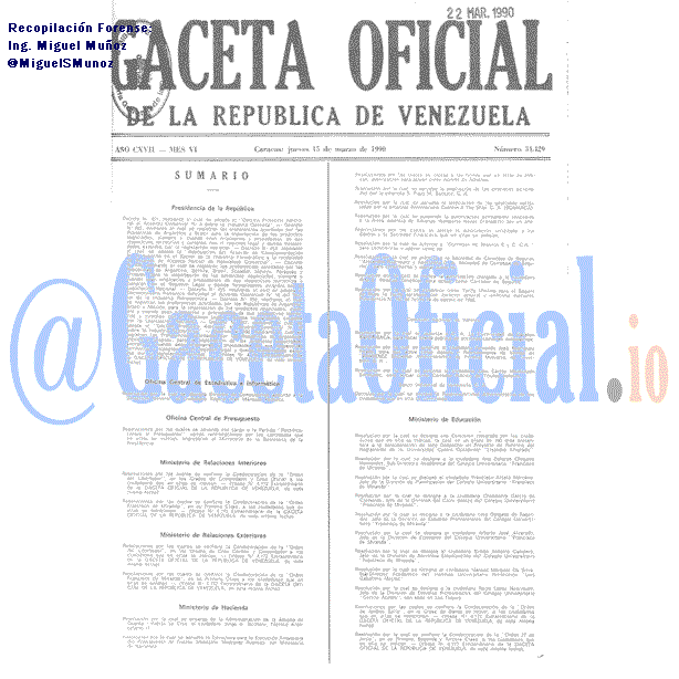 Gaceta Oficial 34429 del 15 Marzo 1990