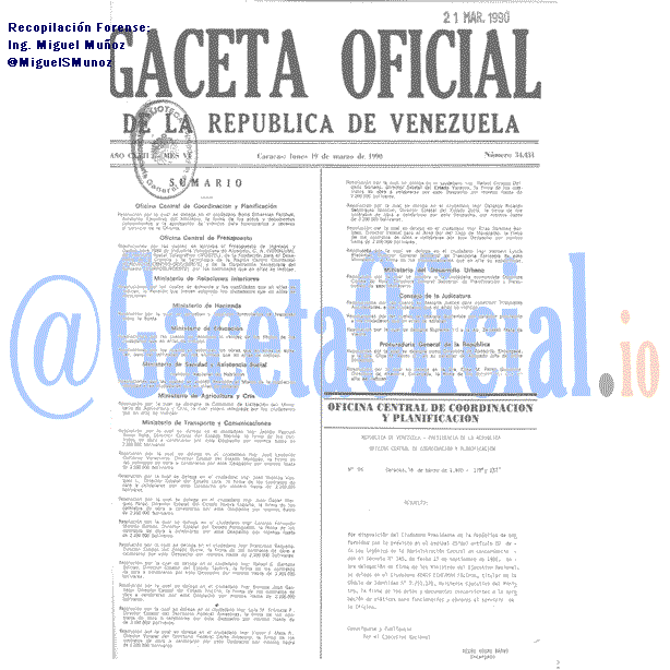 Gaceta Oficial 34431 del 19 Marzo 1990