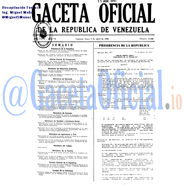 Gaceta Oficial 34446 del 9 Abril 1990