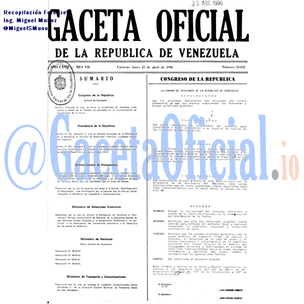 Gaceta Oficial 34452 del 23 Abril 1990