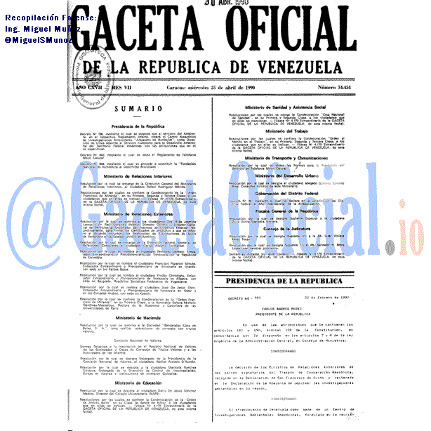 Gaceta Oficial 34454 del 25 Abril 1990