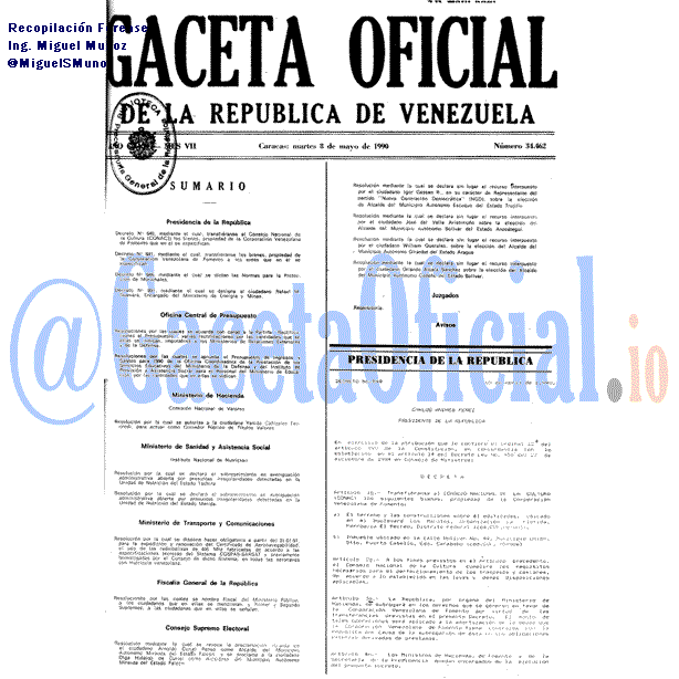 Gaceta Oficial 34462 del 8 Mayo 1990