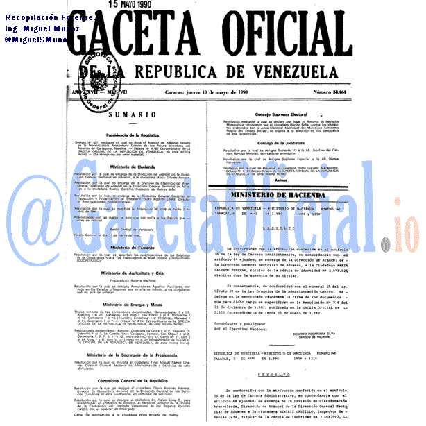 Gaceta Oficial 34464 del 10 Mayo 1990