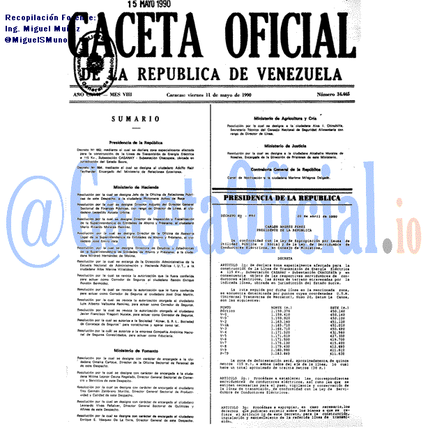 Gaceta Oficial 34465 del 11 Mayo 1990