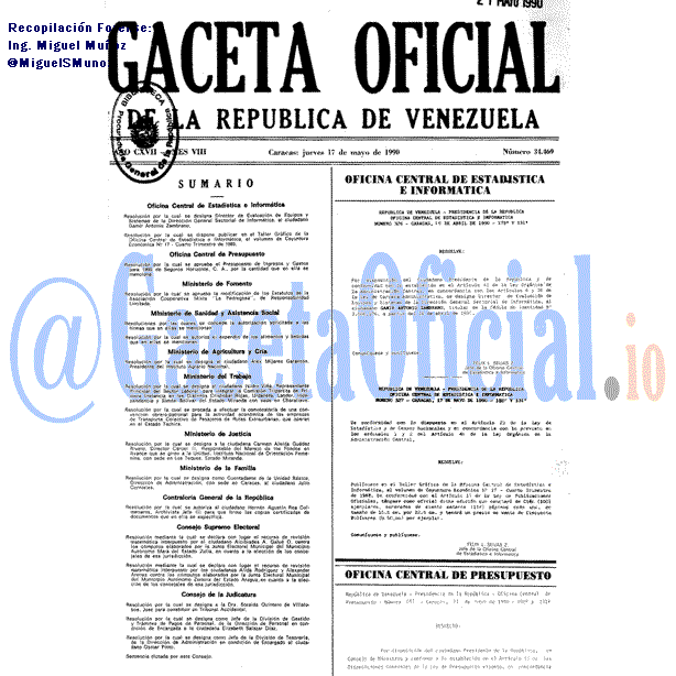 Gaceta Oficial 34469 del 17 Mayo 1990