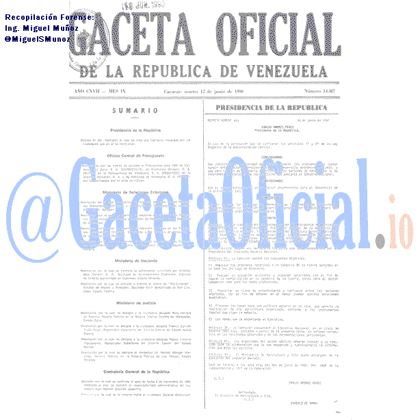 Gaceta Oficial 34487 del 12 Junio 1990