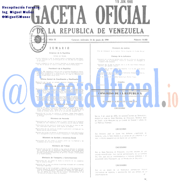 Gaceta Oficial 34488 del 13 Junio 1990