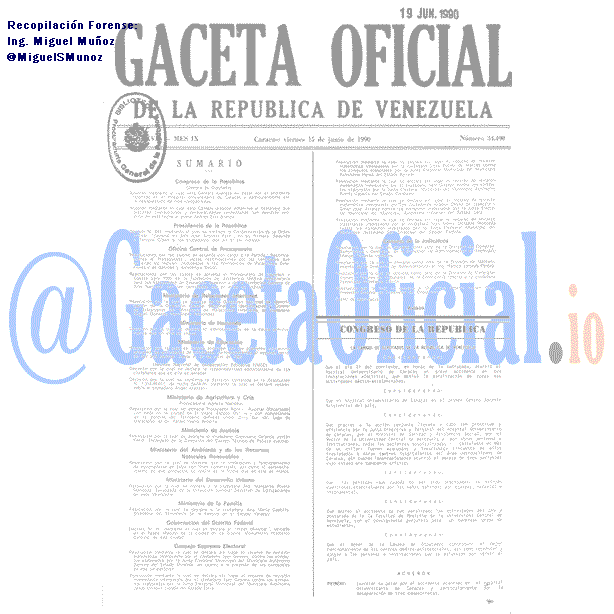 Gaceta Oficial 34490 del 15 Junio 1990