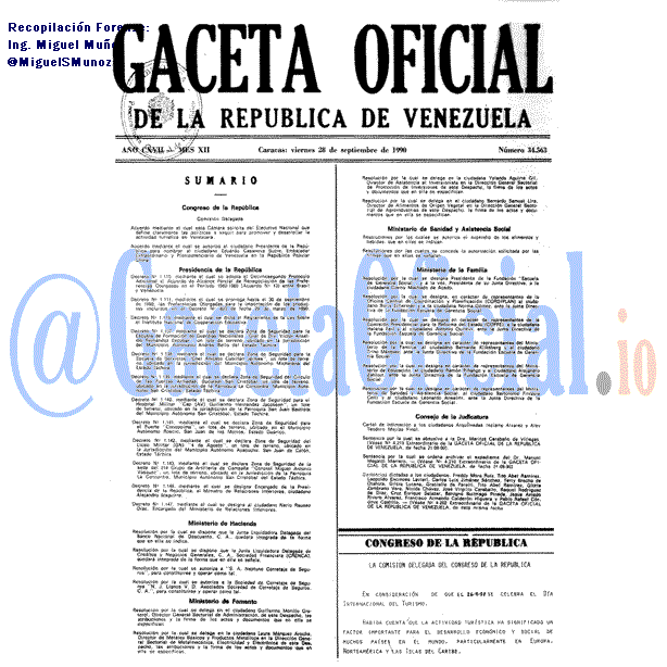 Gaceta Oficial 34563 del 28 Septiembre 1990