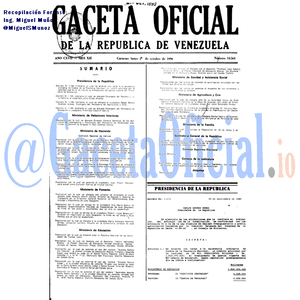 Gaceta Oficial 34564 del 1 Octubre 1990