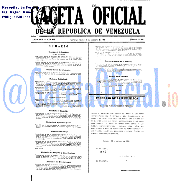 Gaceta Oficial 34568 del 5 Octubre 1990