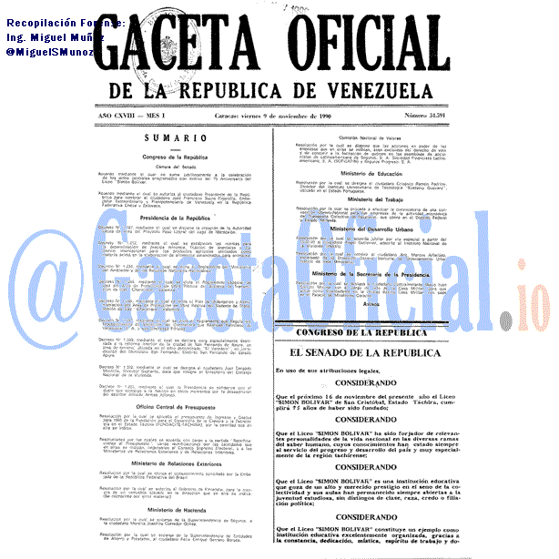 Gaceta Oficial 34591 del 9 Noviembre 1990