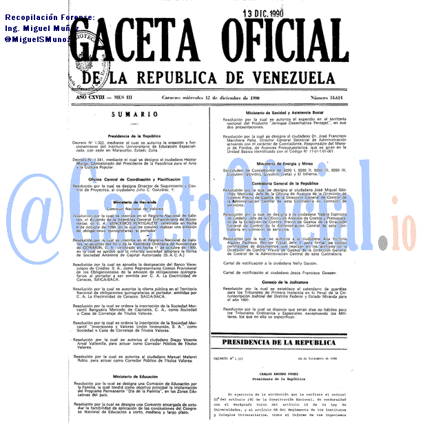 Gaceta Oficial 34614 del 12 Diciembre 1990