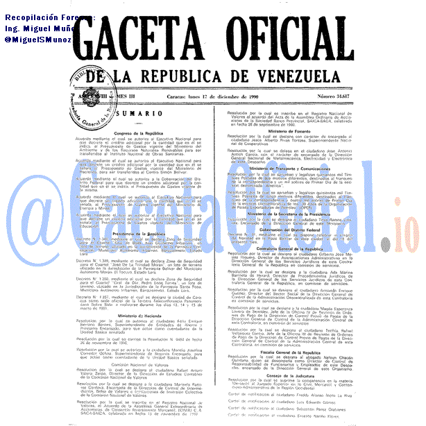 Gaceta Oficial 34617 del 17 Diciembre 1990