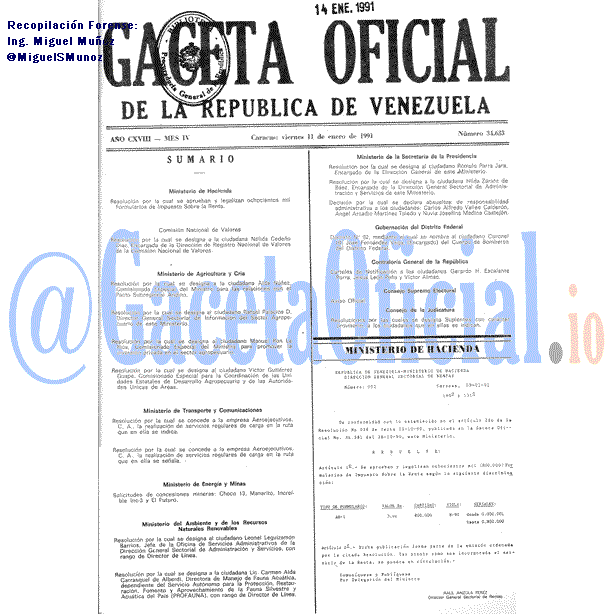 Gaceta Oficial 34633 del 11 Enero 1991