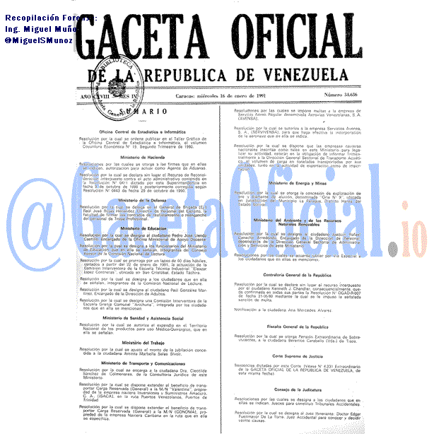 Gaceta Oficial 34636 del 16 Enero 1991