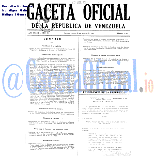 Gaceta Oficial 34644 del 28 Enero 1991