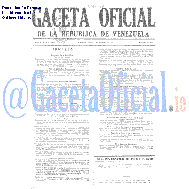 Gaceta Oficial 34649 del 4 Febrero 1991