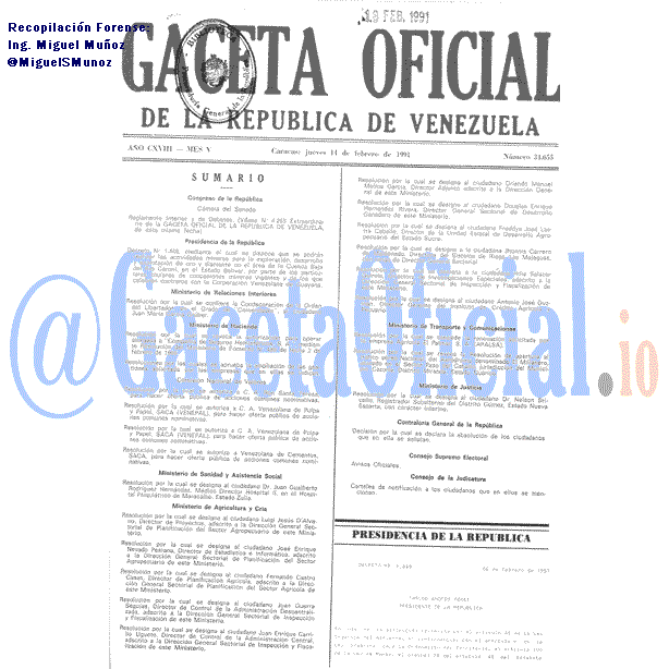 Gaceta Oficial 34655 del 14 Febrero 1991