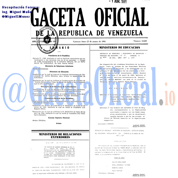 Gaceta Oficial 34682 del 25 Marzo 1991