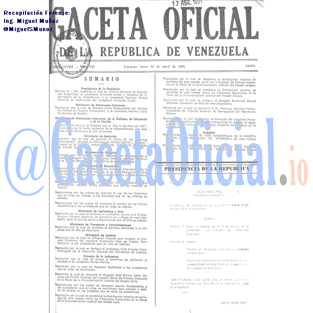 Gaceta Oficial 34694 del 15 Abril 1991