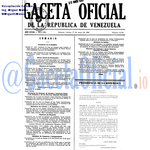 Gaceta Oficial 34716 del 17 Mayo 1991