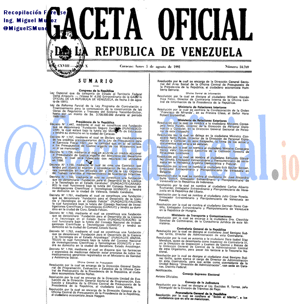 Gaceta Oficial 34769 del 5 Agosto 1991