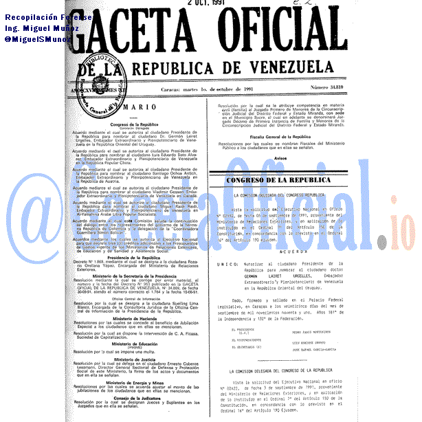 Gaceta Oficial 34810 del 1 Octubre 1991