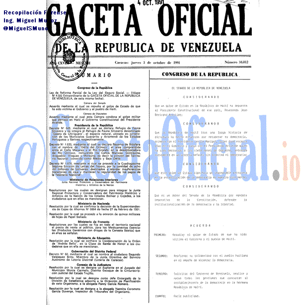 Gaceta Oficial 34812 del 3 Octubre 1991