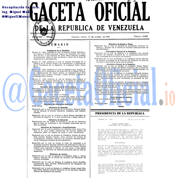 Gaceta Oficial 34820 del 15 Octubre 1991