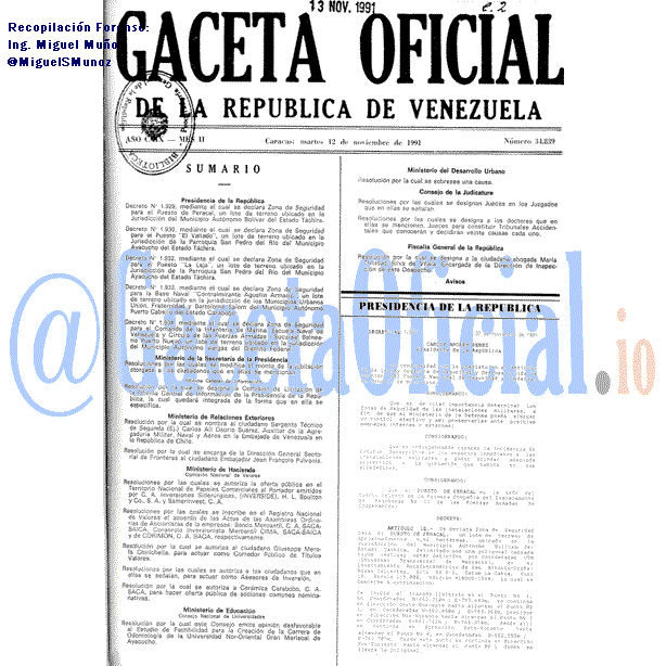Gaceta Oficial 34839 del 12 Noviembre 1991