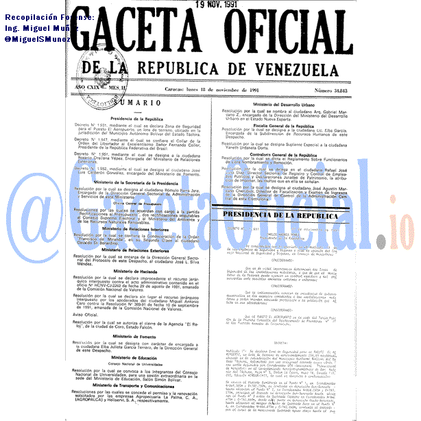 Gaceta Oficial 34843 del 18 Noviembre 1991