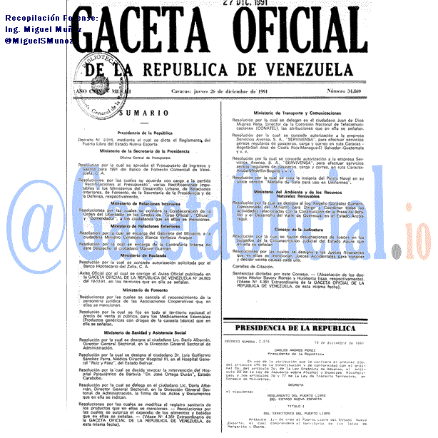 Gaceta Oficial 34869 del 26 Diciembre 1991