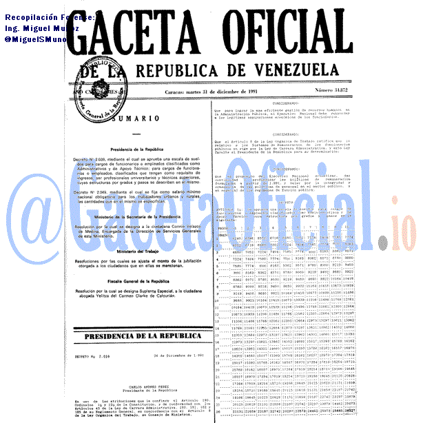 Gaceta Oficial 34872 del 31 Diciembre 1991