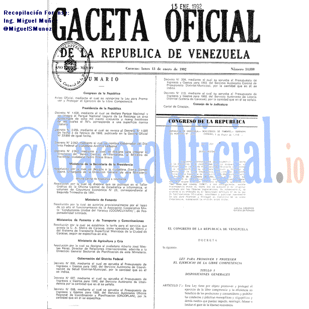 Gaceta Oficial 34880 del 13 Enero 1992