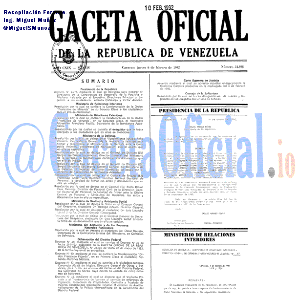 Gaceta Oficial 34898 del 6 Febrero 1992