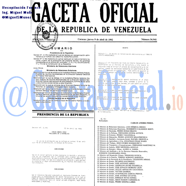 Gaceta Oficial 34941 del 9 Abril 1992