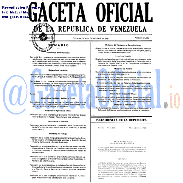 Gaceta Oficial 34952 del 28 Abril 1992