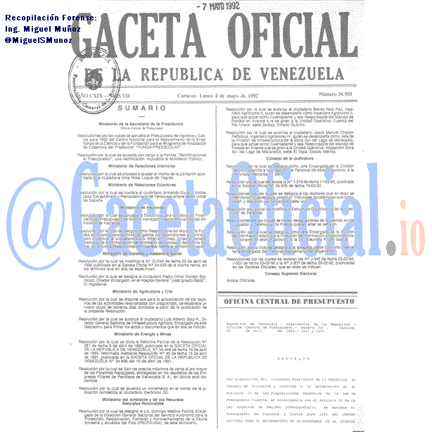 Gaceta Oficial 34955 del 4 Mayo 1992