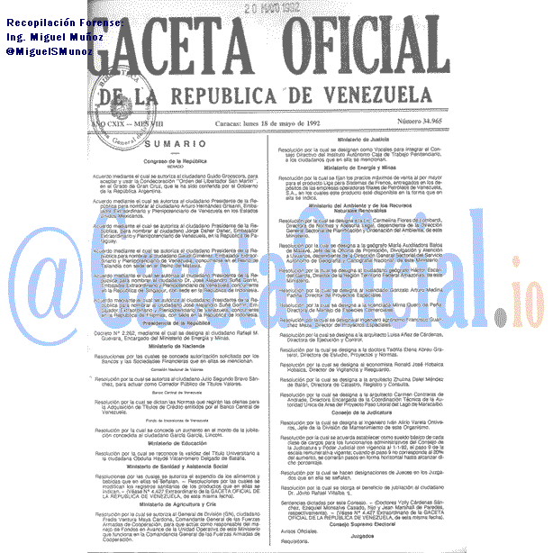 Gaceta Oficial 34965 del 18 Mayo 1992