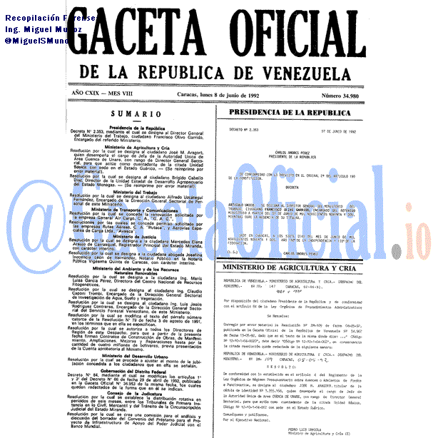 Gaceta Oficial 34980 del 8 Junio 1992