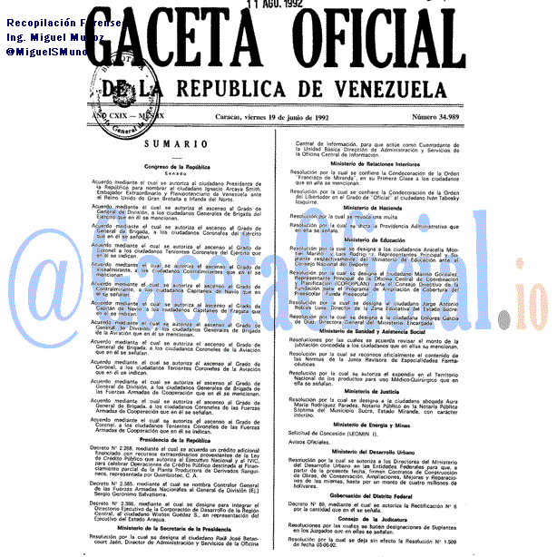 Gaceta Oficial 34989 del 19 Junio 1992