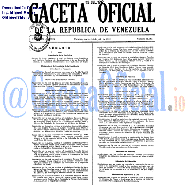 Gaceta Oficial 35005 del 14 Julio 1992