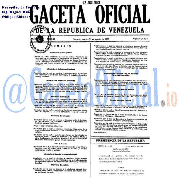 Gaceta Oficial 35024 del 11 Agosto 1992