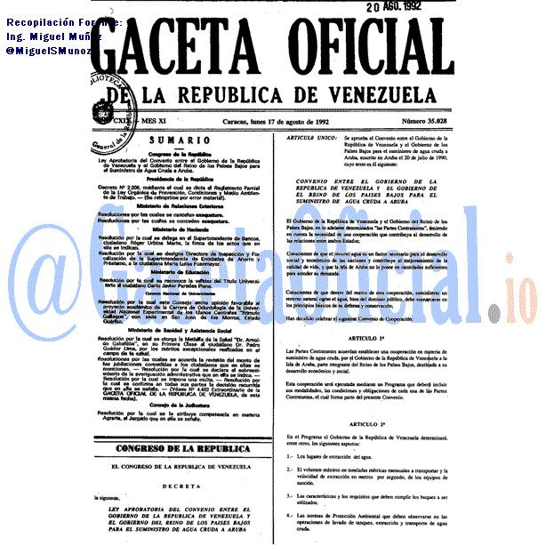 Gaceta Oficial 35028 del 17 Agosto 1992