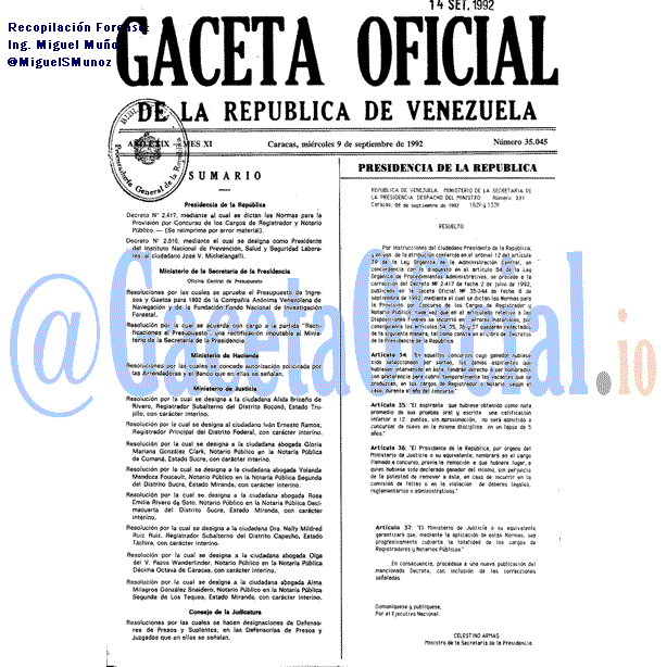 Gaceta Oficial 35045 del 9 Septiembre 1992