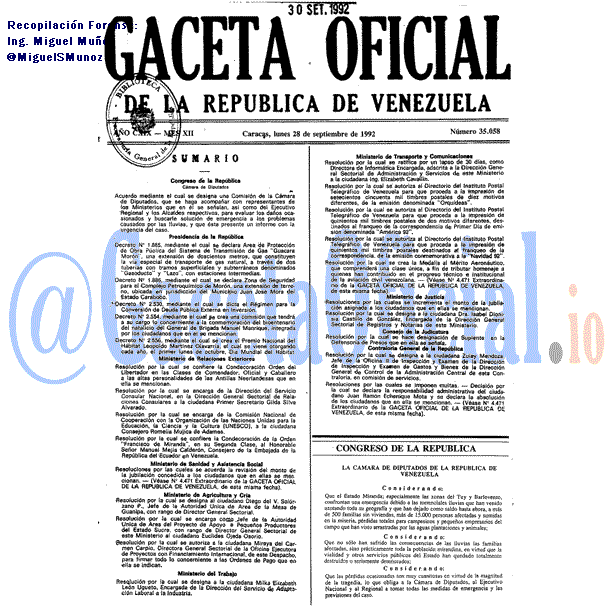 Gaceta Oficial 35058 del 28 Septiembre 1992