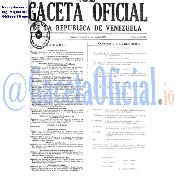 Gaceta Oficial 35086 del 6 Noviembre 1992