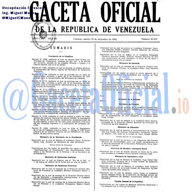 Gaceta Oficial 35121 del 29 Diciembre 1992