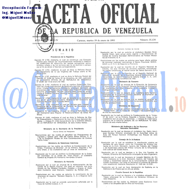 Gaceta Oficial 35134 del 19 Enero 1993